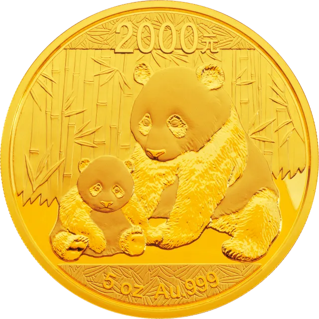 2012版熊猫金银纪念币5盎司圆形金质纪念币 正面图