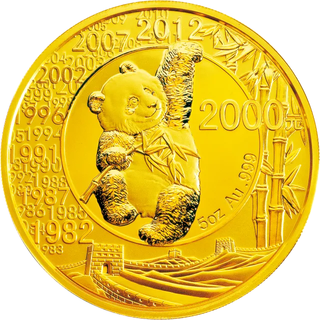 中国熊猫金币发行30周年金银纪念币5盎司圆形金质纪念币 正面图