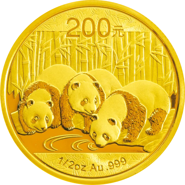 2013版熊猫金银纪念币1/2盎司圆形金质纪念币 正面图