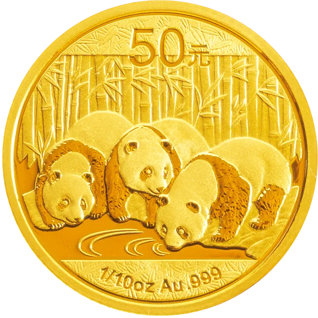 2013版熊猫金银纪念币1/10盎司圆形金质纪念币 正面图