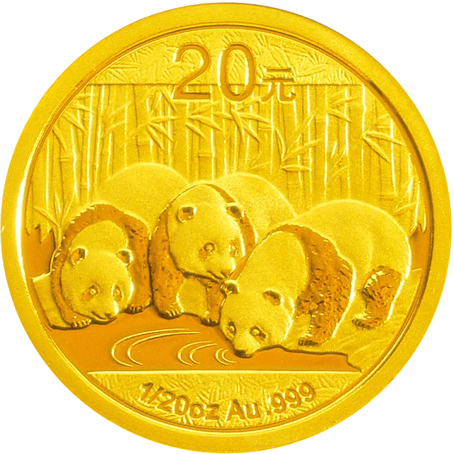 2013版熊猫金银纪念币1/20盎司圆形金质纪念币 正面图