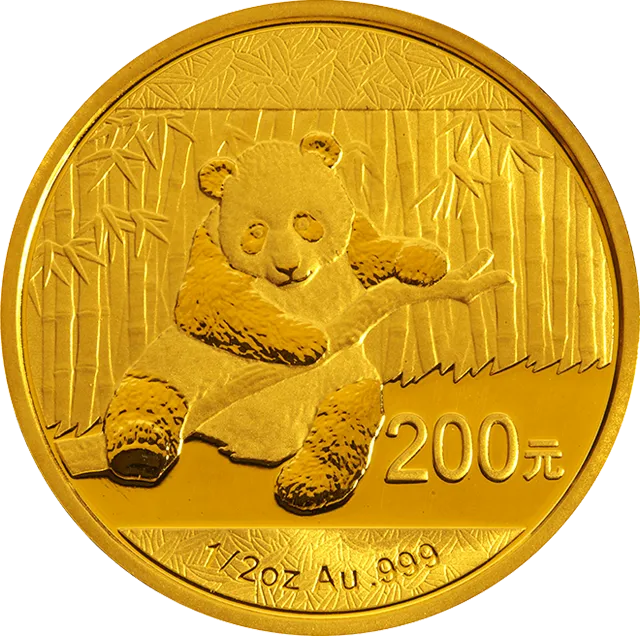 2014版熊猫金银纪念币1/2盎司圆形金质纪念币 正面图