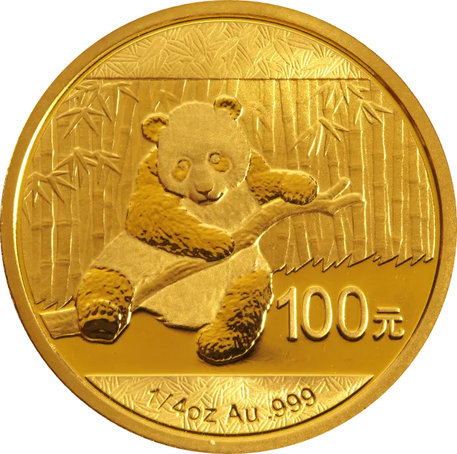 2014版熊猫金银纪念币1/4盎司圆形金质纪念币 正面图