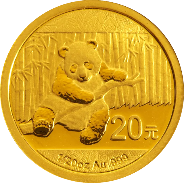 2014版熊猫金银纪念币1/20盎司圆形金质纪念币 正面图