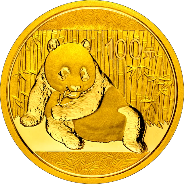 2015版熊猫金银纪念币7.776克(1/4盎司)圆形金质纪念币 正面图