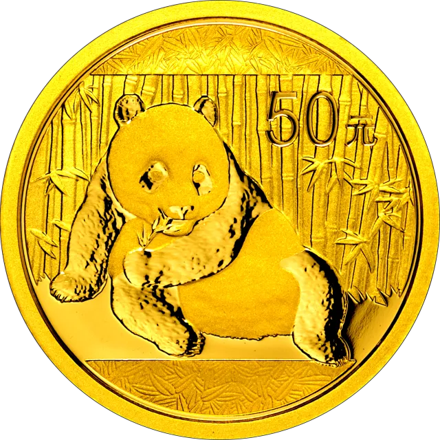 2015版熊猫金银纪念币3.110克(1/10盎司)圆形金质纪念币 正面图