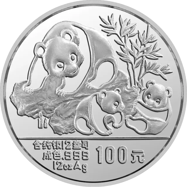 1989版熊猫金银铂钯纪念币12盎司圆形银质纪念币 正面图