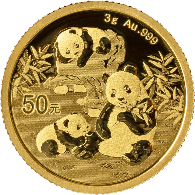 2025版熊猫3克普制金质纪念币 正面图