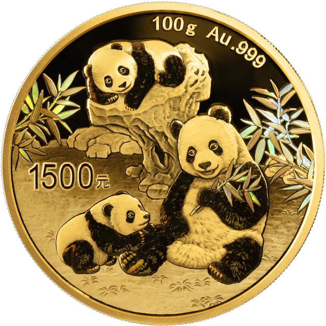 2025版熊猫100克精制金质纪念币 正面图