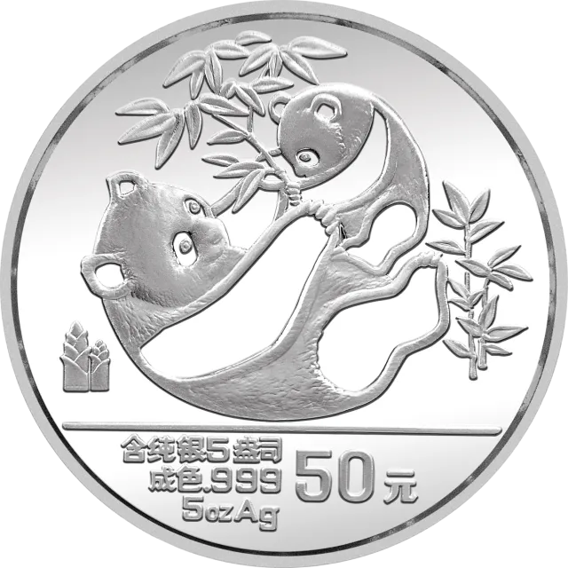 1989版熊猫金银铂钯纪念币5盎司圆形银质纪念币 正面图