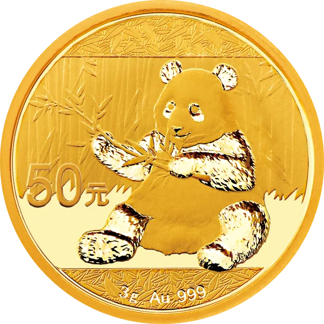 2017版熊猫金银纪念币3克圆形金质纪念币 正面图