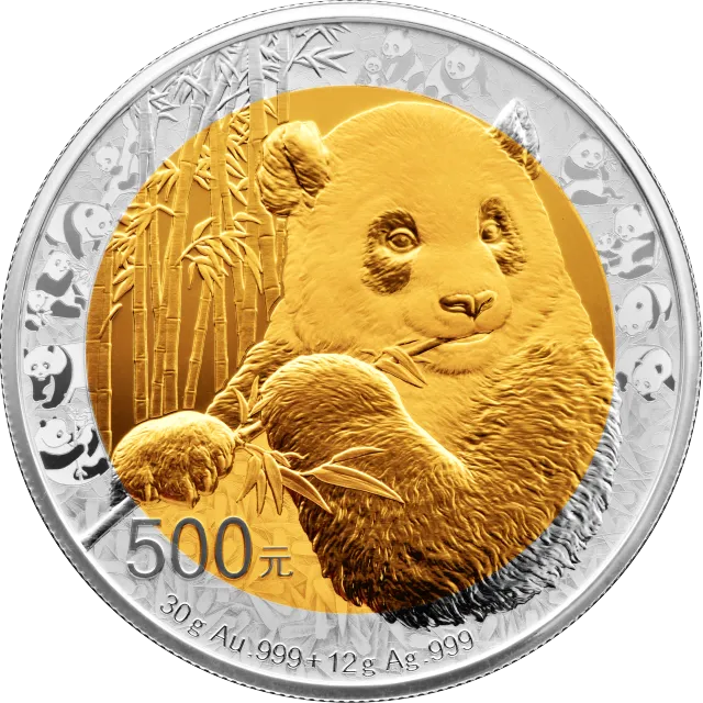 中国熊猫金币发行35周年金银纪念币30克金12克银圆形双金属纪念币 正面图