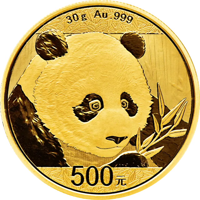 2018版熊猫金银纪念币30克圆形金质纪念币 正面图