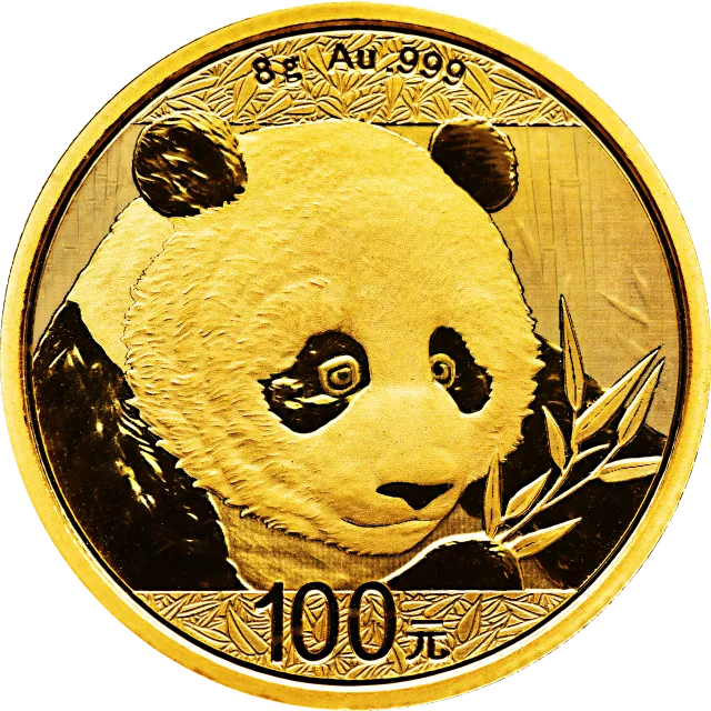 2018版熊猫金银纪念币8克圆形金质纪念币 正面图
