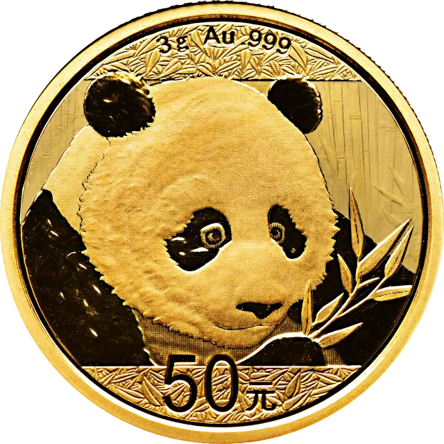 2018版熊猫金银纪念币3克圆形金质纪念币 正面图