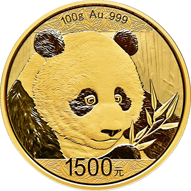 2018版熊猫金银纪念币100克圆形金质纪念币 正面图
