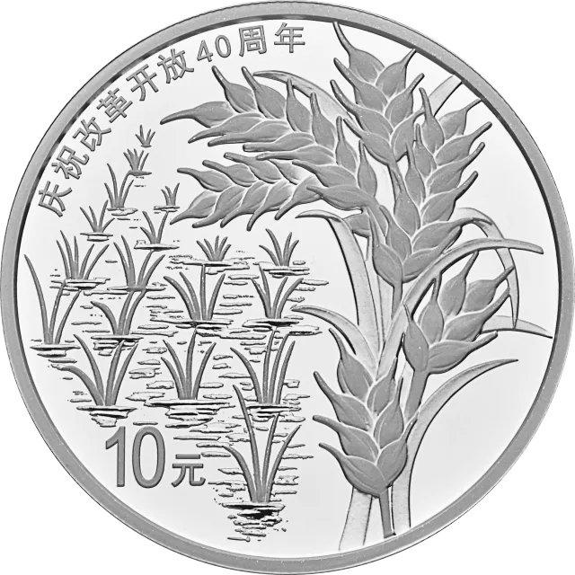 庆祝改革开放40周年金银纪念币30克圆形银质纪念币 正面图