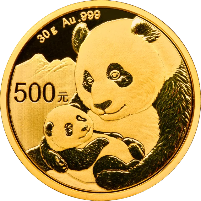 2019版熊猫金银纪念币30克圆形金质纪念币 正面图