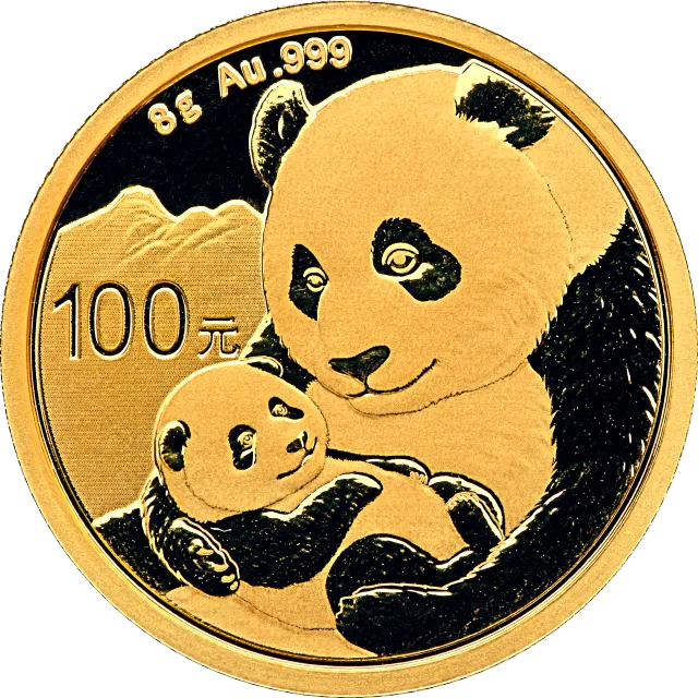2019版熊猫金银纪念币8克圆形金质纪念币 正面图