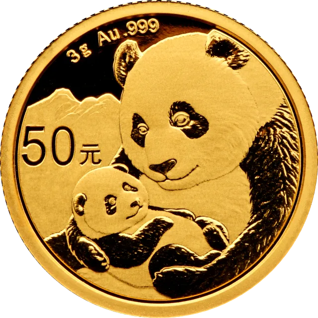 2019版熊猫金银纪念币3克圆形金质纪念币 正面图