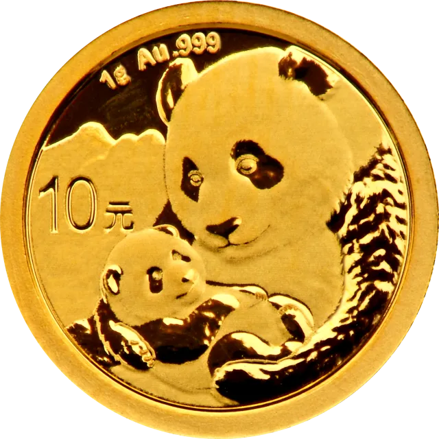 2019版熊猫金银纪念币1克圆形金质纪念币 正面图