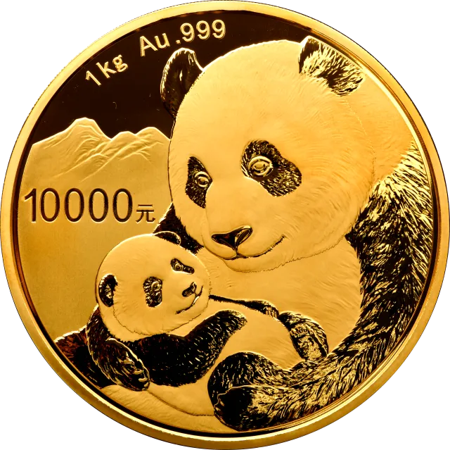 2019版熊猫金银纪念币1公斤圆形金质纪念币 正面图