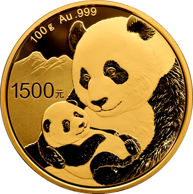 2019版熊猫金银纪念币100克圆形金质纪念币 正面图