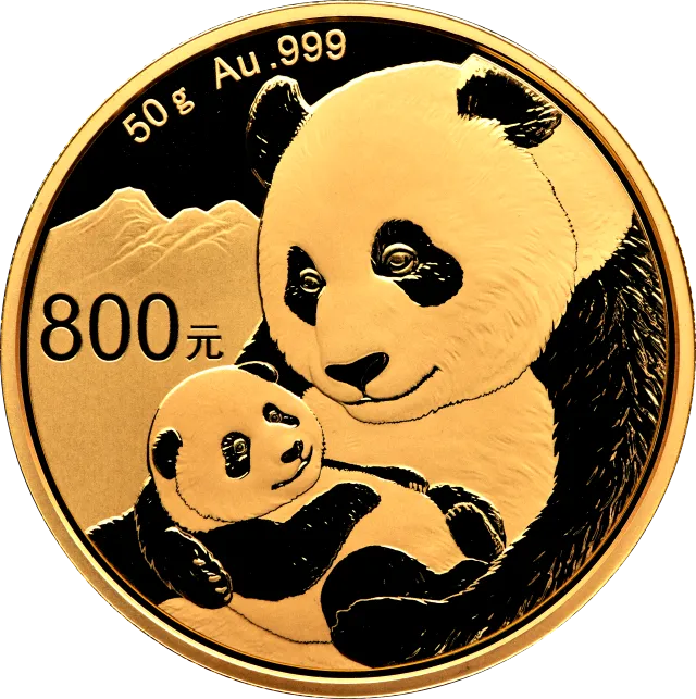 2019版熊猫金银纪念币50克圆形金质纪念币 正面图