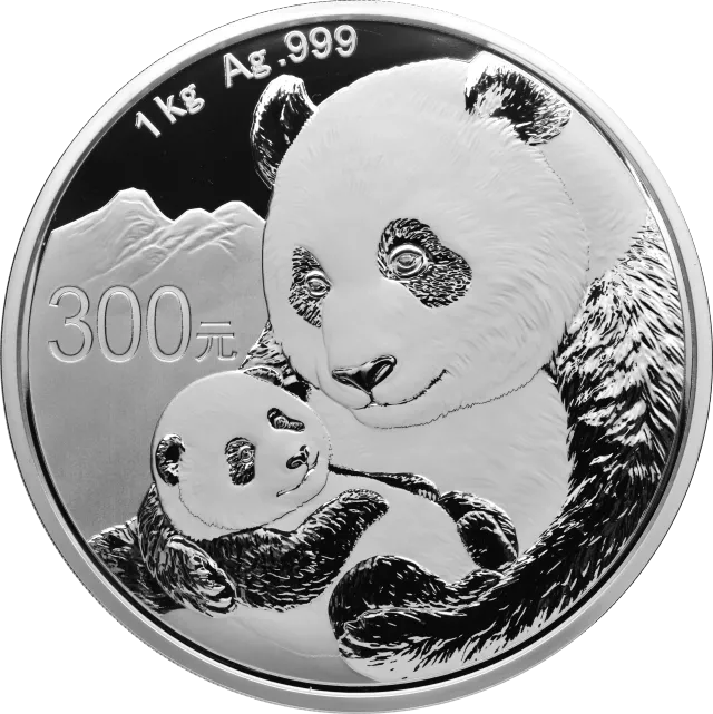 2019版熊猫金银纪念币1公斤圆形银质纪念币 正面图