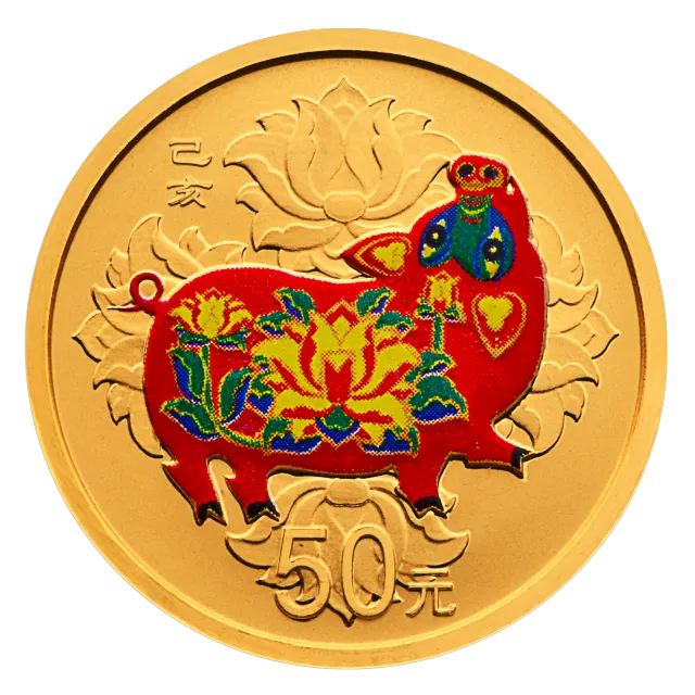 2019中国己亥(猪)年金银纪念币3克圆形金质彩色纪念币 正面图