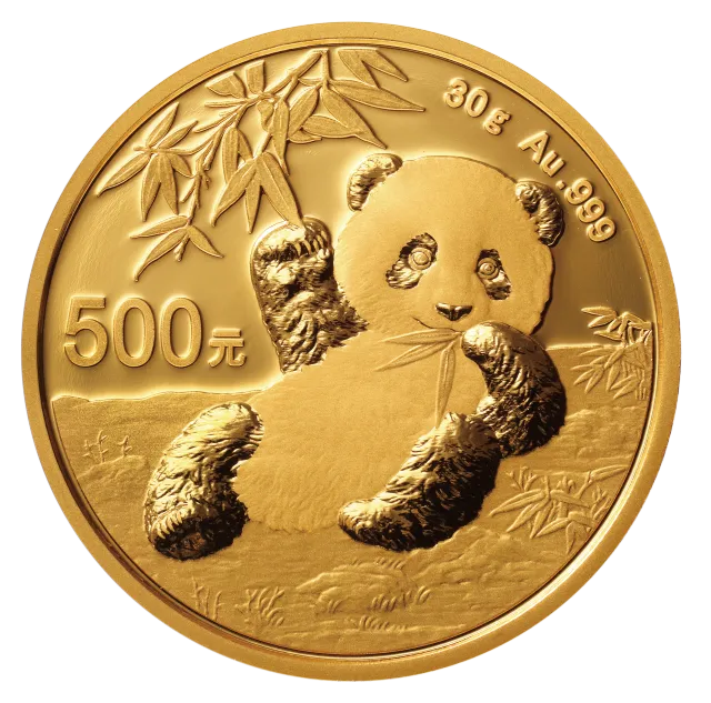 2020版熊猫金银纪念币30克圆形金质纪念币 正面图