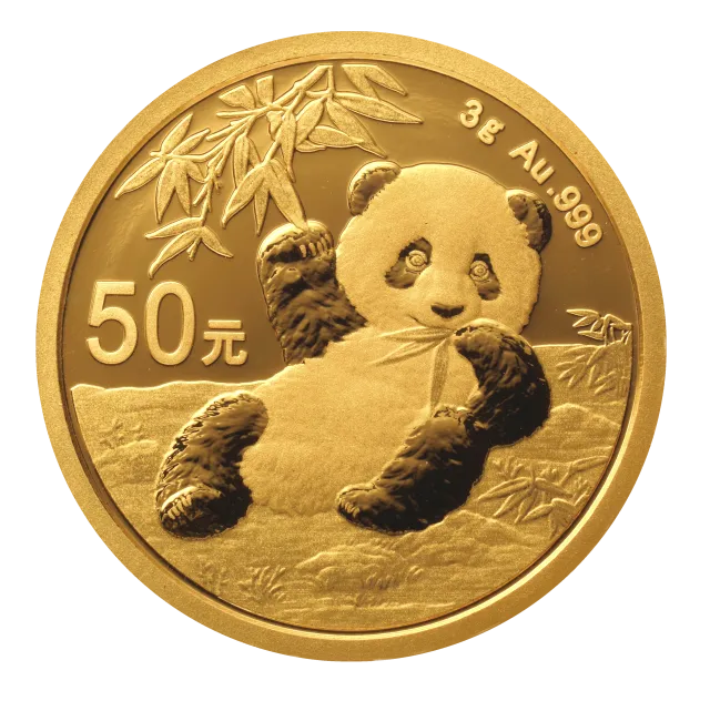2020版熊猫金银纪念币3克圆形金质纪念币 正面图