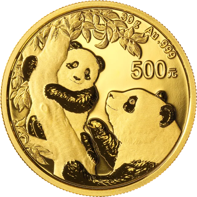 2021版熊猫金银纪念币30克圆形金质纪念币 正面图