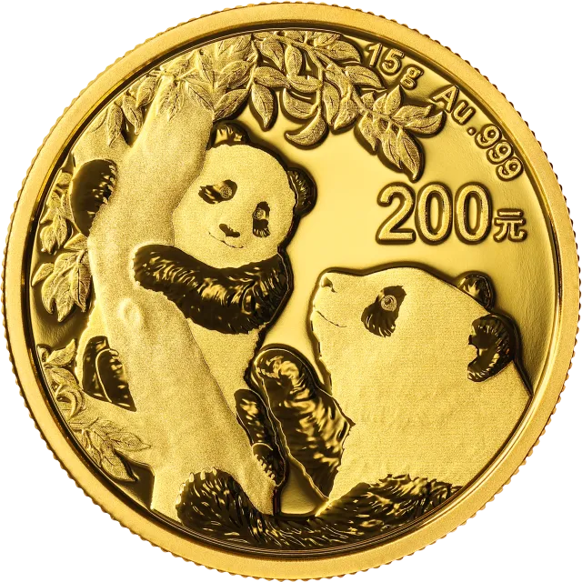 2021版熊猫金银纪念币15克圆形金质纪念币 正面图