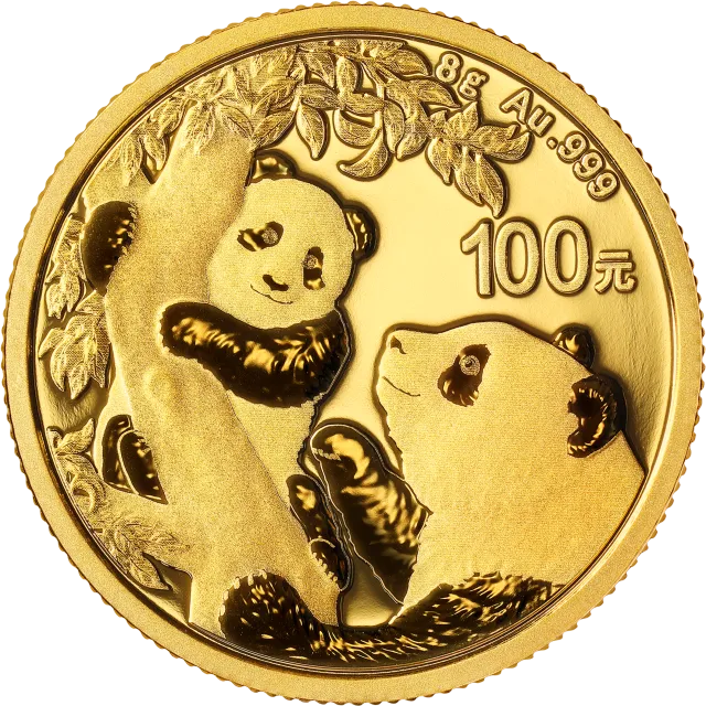 2021版熊猫金银纪念币8克圆形金质纪念币 正面图