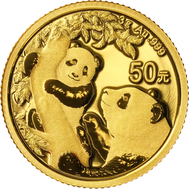 2021版熊猫金银纪念币3克圆形金质纪念币 正面图