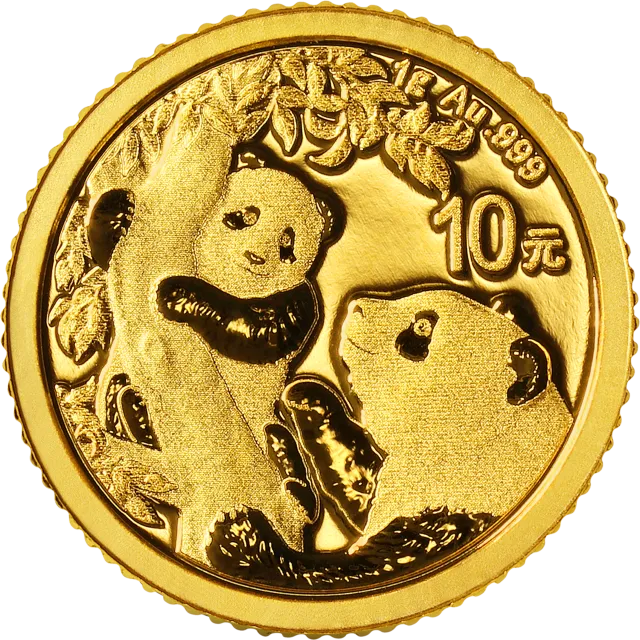 2021版熊猫金银纪念币1克圆形金质纪念币 正面图