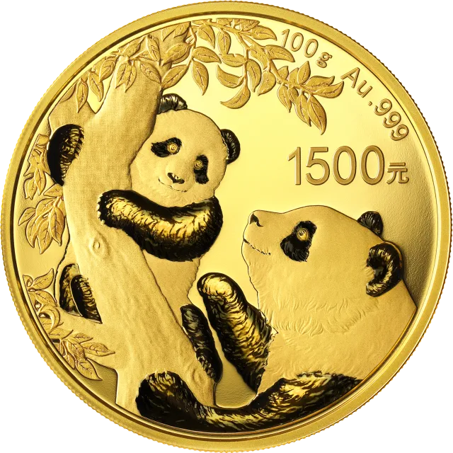 2021版熊猫金银纪念币100克圆形金质纪念币 正面图