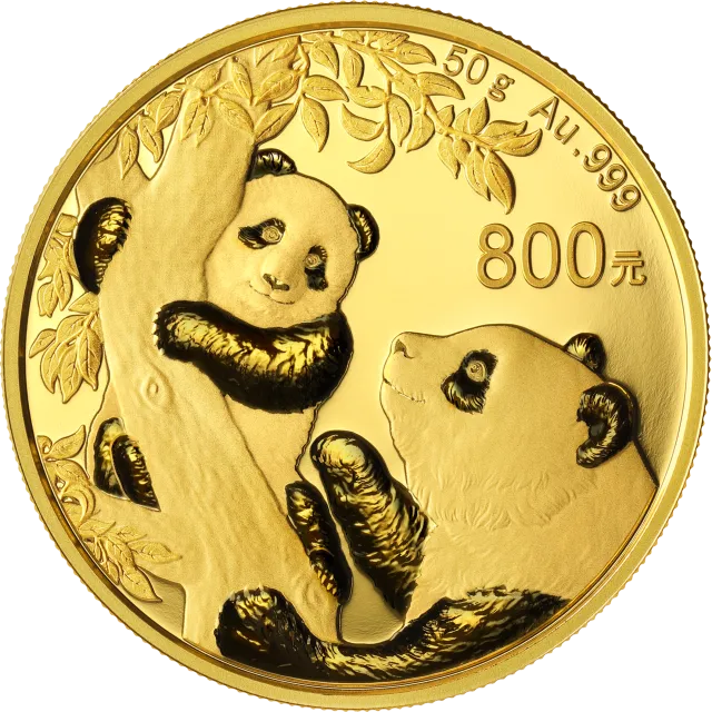2021版熊猫金银纪念币50克圆形金质纪念币 正面图