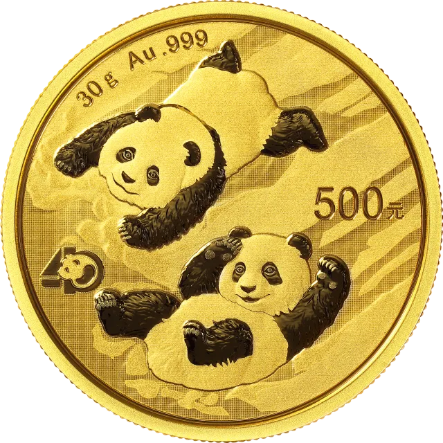 2022版熊猫贵金属纪念币30克圆形金质纪念币 正面图