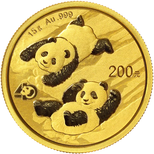 2022版熊猫贵金属纪念币15克圆形金质纪念币 正面图