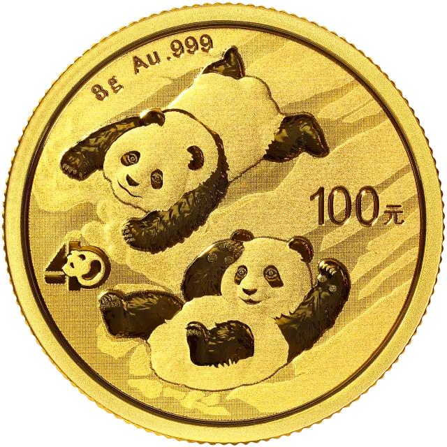 2022版熊猫贵金属纪念币8克圆形金质纪念币 正面图
