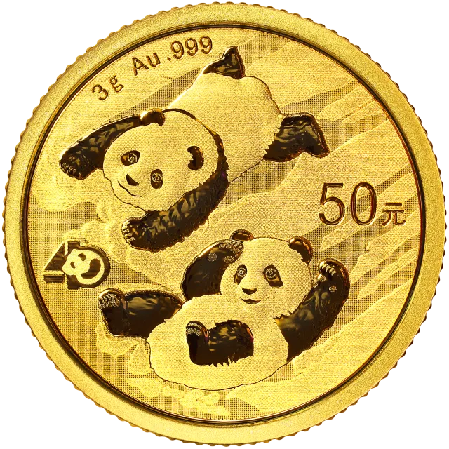 2022版熊猫贵金属纪念币3克圆形金质纪念币 正面图