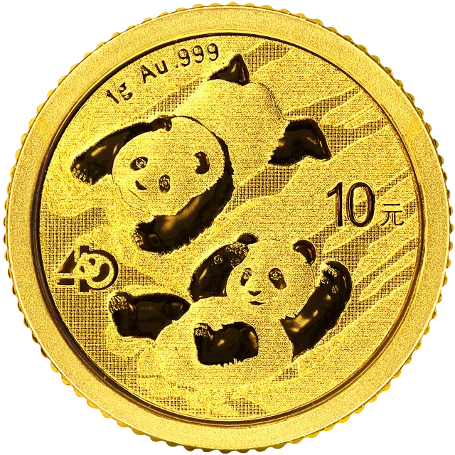 2022版熊猫贵金属纪念币1克圆形金质纪念币 正面图