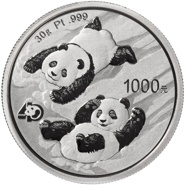 2022版熊猫贵金属纪念币30克圆形铂质纪念币 正面图