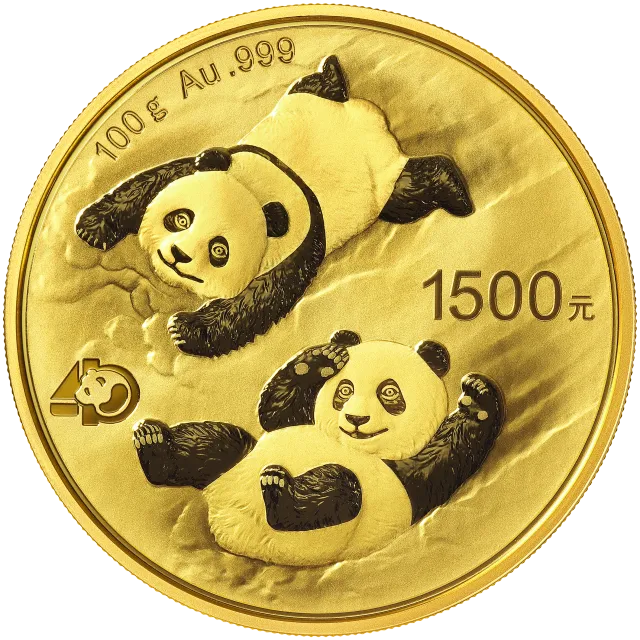 2022版熊猫贵金属纪念币100克圆形金质纪念币 正面图