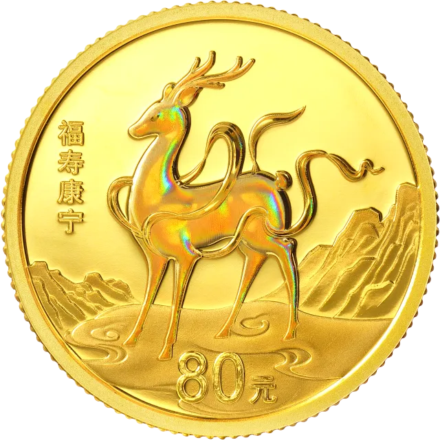 2022吉祥文化5克圆形金质“福寿康宁”纪念币 正面图