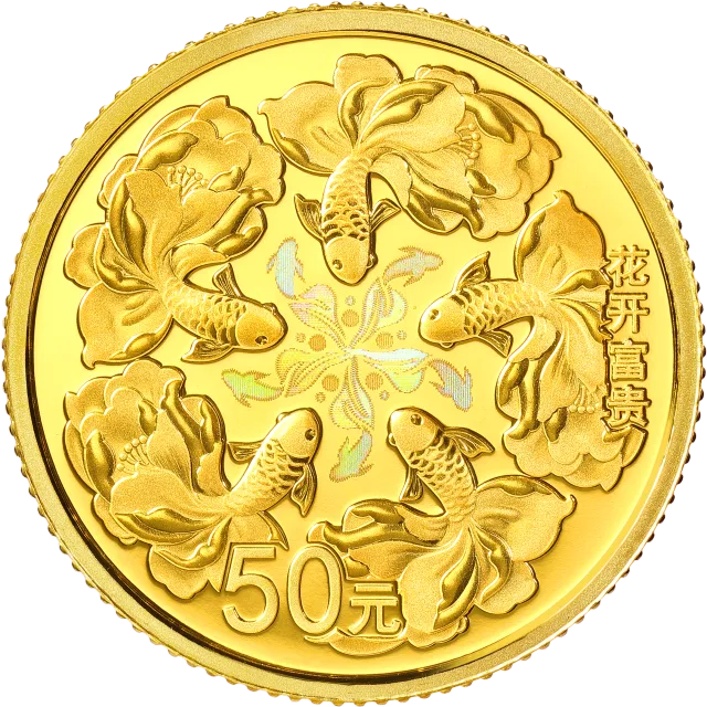 2022吉祥文化3克圆形金质“花开富贵”纪念币 正面图