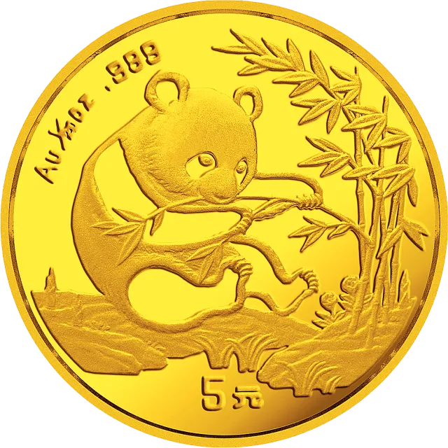1994版熊猫金银铂及双金属纪念币1/20盎司圆形金质纪念币 正面图