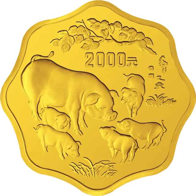 1995中国乙亥(猪)年金银铂纪念币1公斤梅花形金质纪念币 正面图